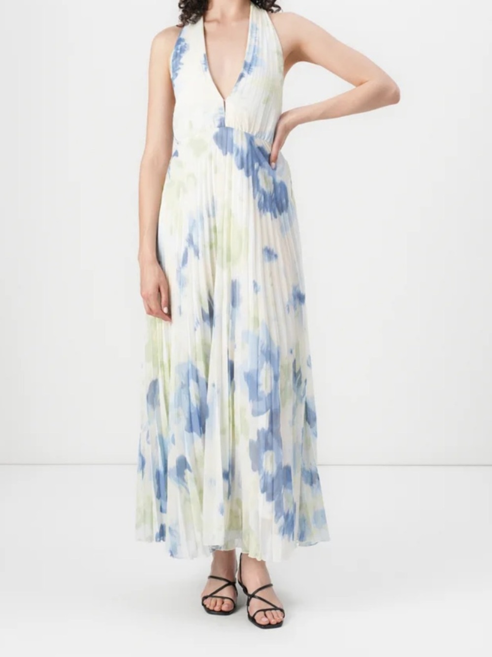 Abercrombie & Fitch White Maxi Dress with Blue & Pale Green Floral Print